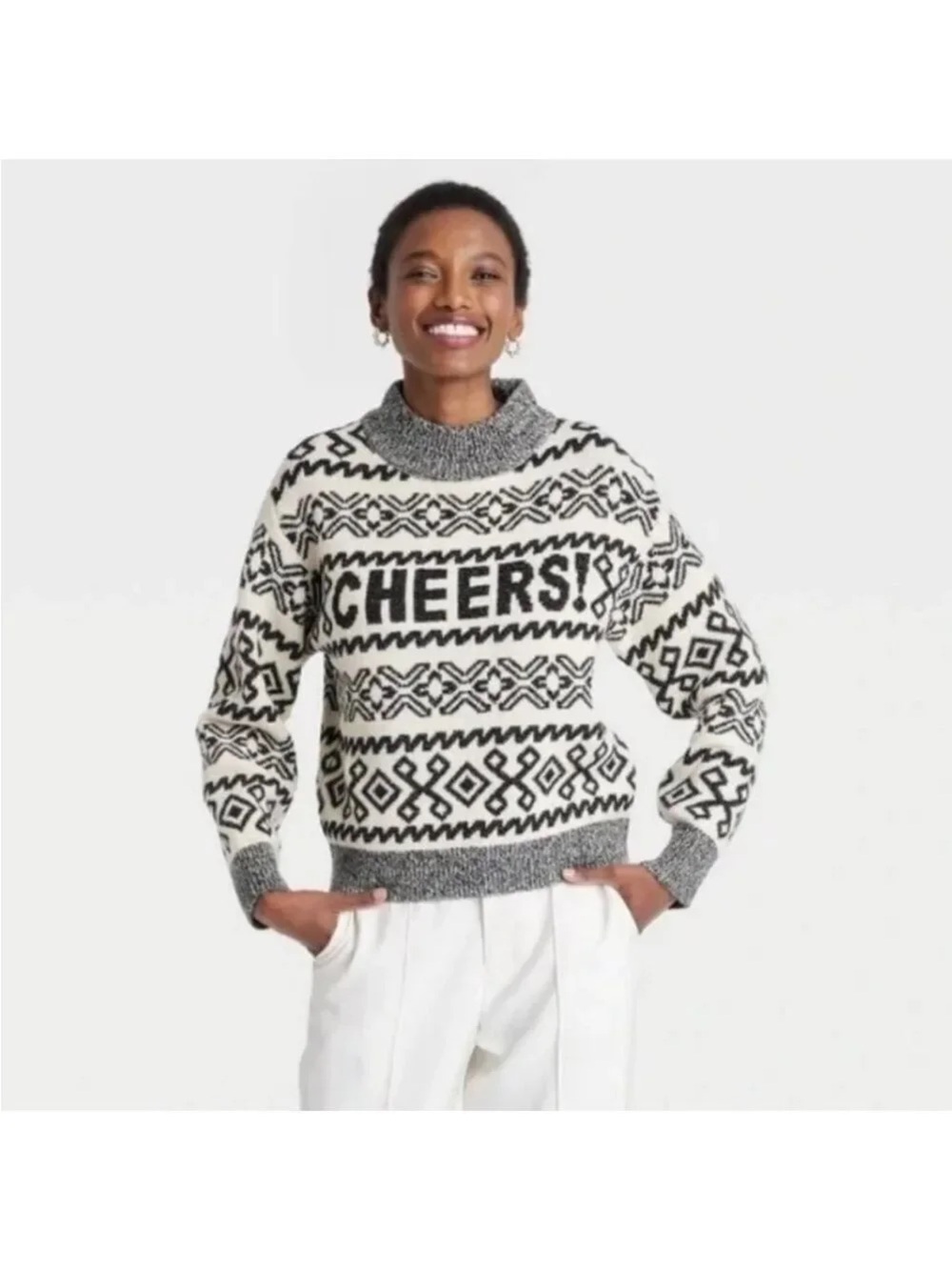 A new day Cheers Fair Isle Sweater Black & White size XL